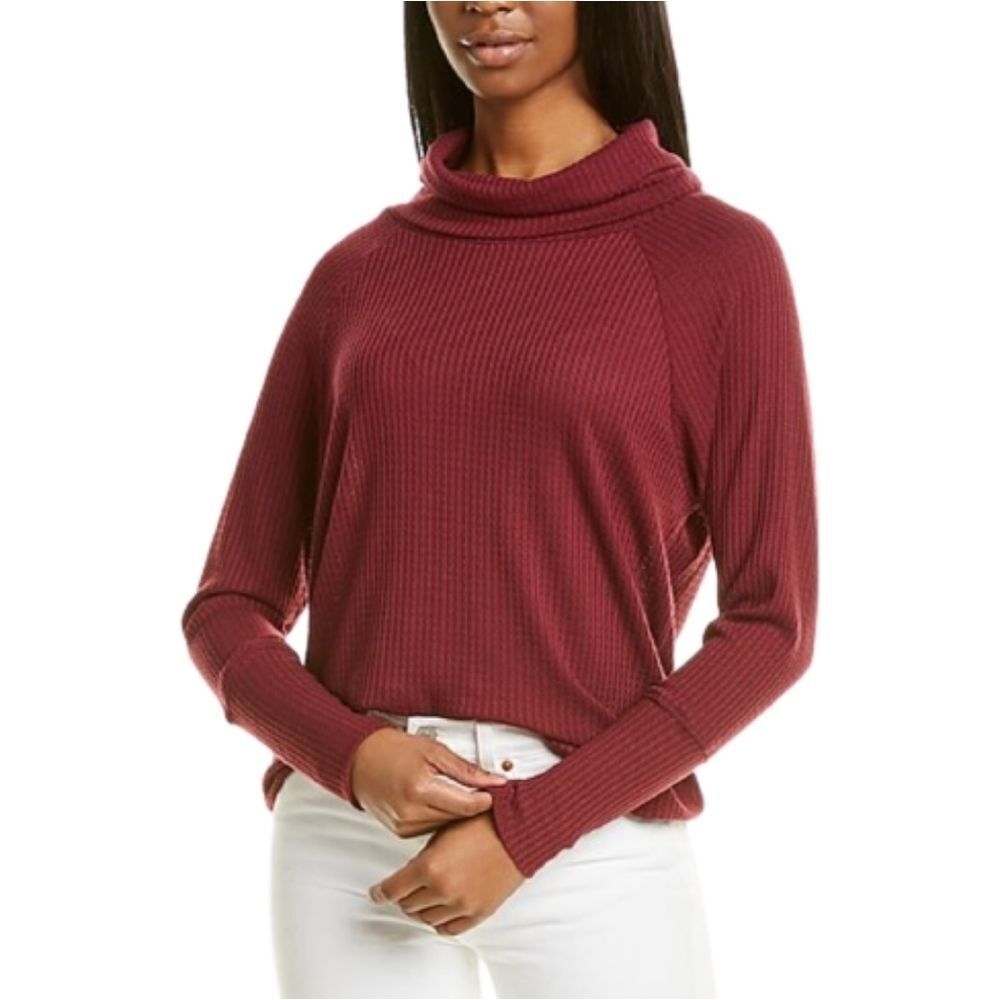 𝅺Bobeau Burgundy Cowl Neck Dolman Waffle Knit Sweater Womens Size S